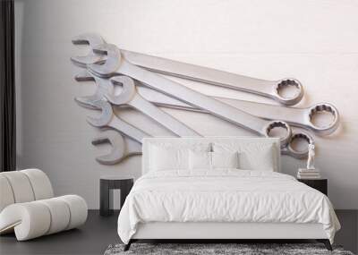 Wrench chrome. Metal spanner instrument. Car tool Wall mural