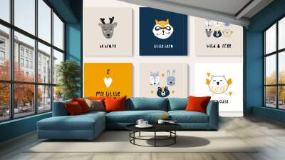 A set of postcards with a cute forest animals Wall mural