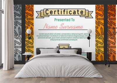 Children's certificate with a background of pencils with a gold, silver and bronze winner trophy for 1, 2, 3 prizes. Template for a diplomas, gratitude, award letter. Vector illustration Wall mural