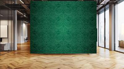 Green vintage background , royal with classic Baroque pattern, Rococo with darkened edges background(card, invitation, banner). vertical format Wall mural