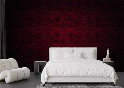 Royal, vintage, Gothic background in dark red and black with a classic Baroque pattern, Rococo Wall mural