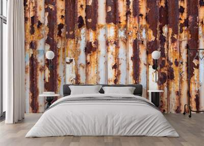 Old. rusty fence of metal sheets. Wall mural