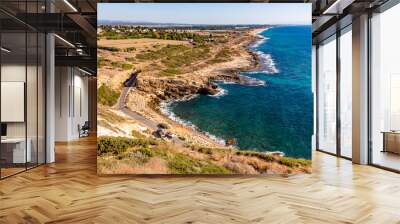 The rocky coast of the Mediterranean sea,the Grotto of Rosh Hanikra. Wall mural