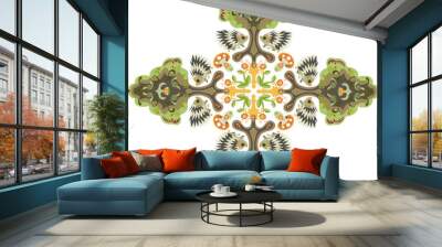 Patterns with hedgehogs by the tree on the white background Wall mural