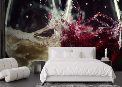 Super slow-motion footage of red and white wine clinking at 1000 frames per second.  Wall mural