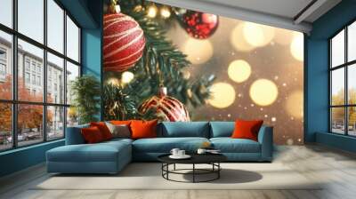 Festive new year background with glittering lights and ornaments for celebration designs Wall mural