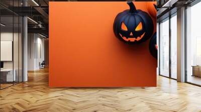 Halloween flyer design featuring scary jack o'lanterns on dark orange and black background Wall mural