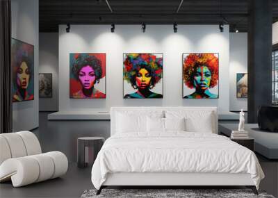 a gallery exhibition showcasing contemporary black artists' work, love and creativity with copy spac Wall mural