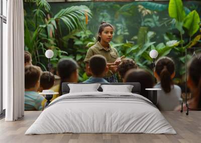 A teacher leading a class discussion on environmental conservation and sustainability. Knowledge, friendship, respect for each other, education Wall mural