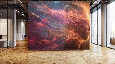 An aura of vibrant energy lines surrounding a person, illustrating their energy field. Dynamic and dramatic composition, with cope space Wall mural