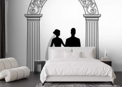 Wedding arch with bride and groom. Wall mural