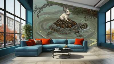 hare and turtle cartoon illustration. High quality illustration Wall mural