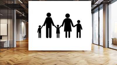 Family silhouette. Vector icon people with children. A pair of parents holding hands. Wall mural