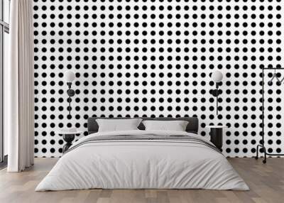 Polka dot pattern. Black circular dots. Repetitive geometric grid. Minimalist abstract background. Wall mural