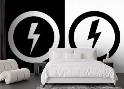 Two lightning icons. Black and white contrast. Bold electric symbol. Circular vector graphic. Wall mural