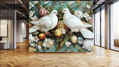 Easter art with crosses, doves. Happy easter. Easter concept Wall mural