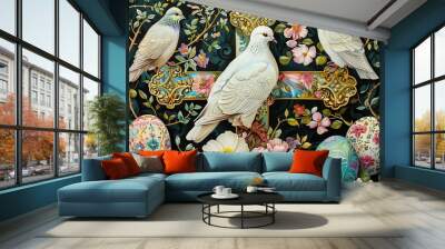 Easter art with crosses, doves. Happy easter. Easter concept Wall mural