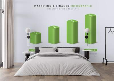 4 Steps Business infographic presentation. Green 3d bars chart design. Statistics graphic visualisation. Wall mural