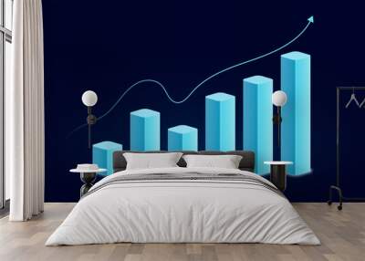 Abstract growth graph chart with up arrow on technology dark blue background. Stock market and success business concept. Vector illustration in digital futuristic light blue monochrome style. Wall mural