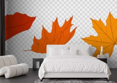 Autumn falling leaves isolated on transparent background. Vector illustration. Wall mural