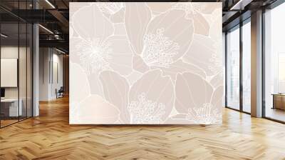 Delicate beige floral background with beautiful flowers. Feminine vector background for decor, wallpaper, covers, cards and presentations. Wall mural