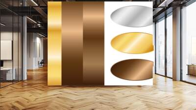 Silver gradient, gold gradient and bronze gradient. Set of vector metallic gradients and oval stickers. Wall mural