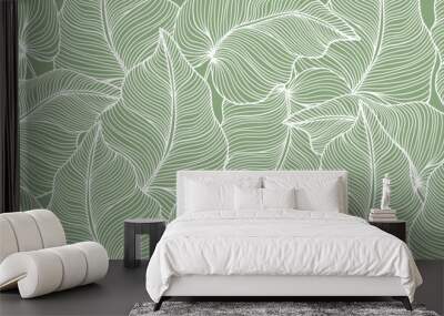 Vector green tropical background with palm leaves for decor, covers, backgrounds, wallpapers Wall mural