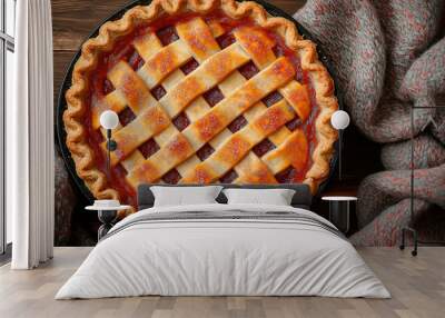 pumpkin pie on a wooden table Wall mural