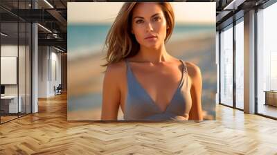 Beautiful woman vacationing on the sea , summer vacation , Generative ai Wall mural