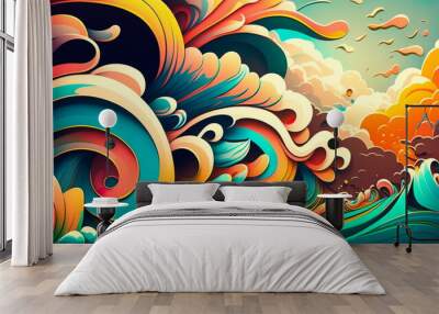 bold psychedelic waves on a bright background generative ai Wall mural