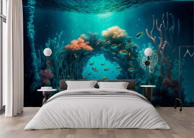 Coral reef and sea creatures,Digital art . Wall mural