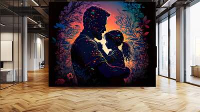 Happy Father's Day, silhouette of a father holding Daughter. Generative AI Wall mural