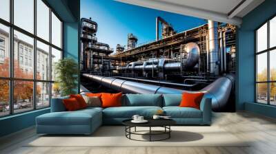 Large oil pipeline and gas pipeline in the process of oil refining and the movement of oil and gas Generative AI Wall mural