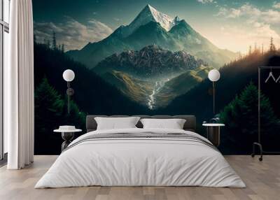 Mountains of garbage on top of the mountain , ecology of forests and fields, poisons the earth and water. Wall mural