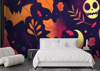 pattern that uses minimalist icons to represent the essence of Halloween and autumn. Wall mural