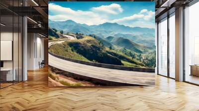 trip on a bicycle or motorcycle through picturesque mountain serpentines and panoramic roads. Generative AI Wall mural