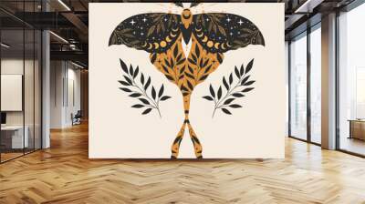 Vector illustration of boho moon moth. For print for T-shirts and bags, decor element. Mystical and magical, astrology illustration Wall mural