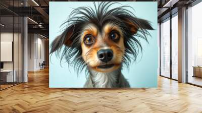 A dog with a messy hairdo and a black nose Wall mural