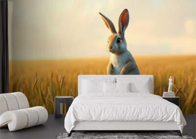 A rabbit is standing in a field of tall grass Wall mural