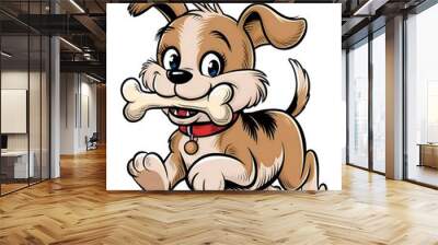 puppy with a bone cartoon Wall mural