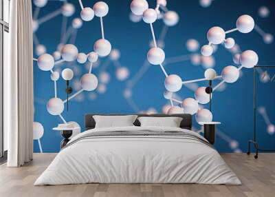 Atoms molecules bonds abstraction bubbles azure blue background, Generative AI Wall mural