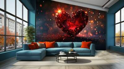 Red heart as a symbol of romantic feelings , love , couple of people in love , valentine's day , background , wallpaper Wall mural