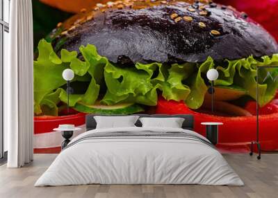 hamburger with colored rolls closeup Wall mural