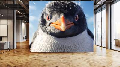 A penguin with an orange beak and black and white feathers. The penguin is looking directly at the camera Wall mural