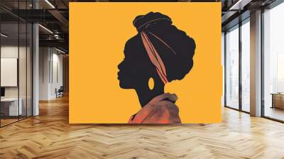 African Woman with a red scarf and gold earrings is the main focus of the image. The scarf is red and the earrings are gold, adding a touch of elegance to the woman's outfit Wall mural