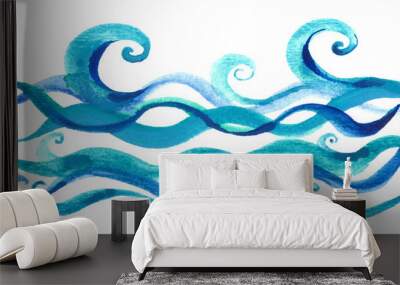 Watercolor, sea waves on a white background, waves,  ocean, marine theme, abstraction. Wall mural