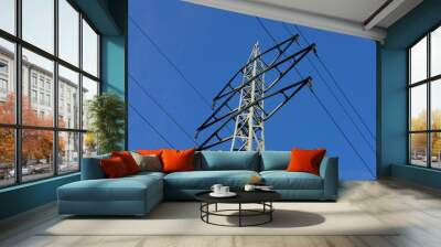 power lines of blue sky Wall mural