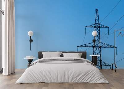 background, view or scene of steel tower of electric main or electricity transmission line with the  Wall mural