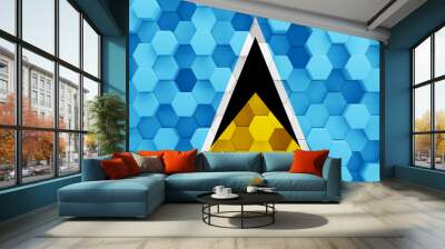 Saint Lucia flag on 3D hexagonal texture. 3D image Wall mural