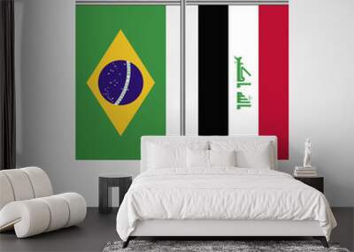 Table stand with flags of Brazil and Iraq.Two flag. Flag pole. Symbolizing the cooperation between the two countries. Table flags Wall mural